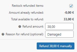 WooCommerce refunded items total